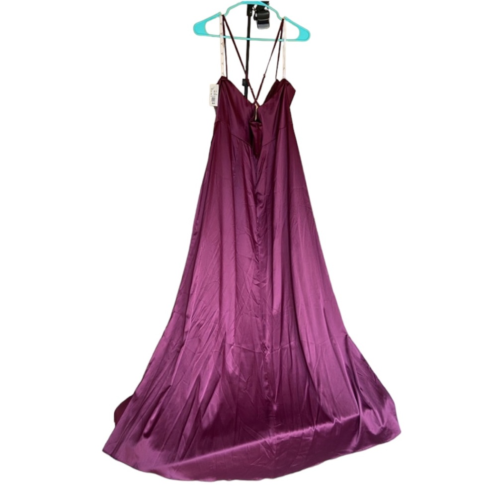 David’s Bridal Satin Charmeuse Cowl Neck Cross Back Slip Dress with Slit - Picture 5 of 9